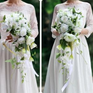 1pc Waterfall Bride Holding Flowers Wedding Photo Props Simulation Rose Bouquet - Picture 1 of 5