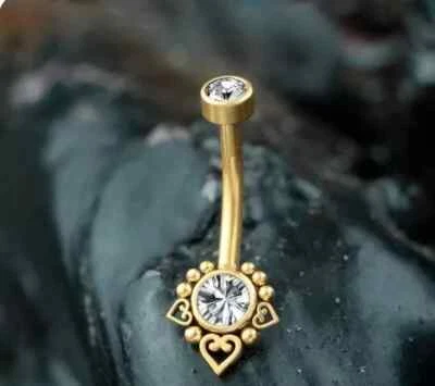 Anillo ombligo diamante ombligo corte redondo de 1 quilate enchapado en oro amarillo de 14 quilates Foto 1 de 4