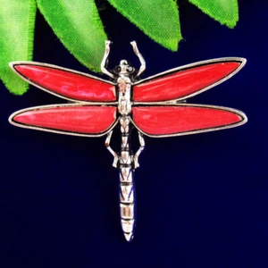 Wrapped Red Abalone Shell Tibetan Silver Dragonfly Pendant Brooch 58x49x4mm 1Pcs - Picture 1 of 4