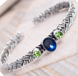 Tanzanite,Peridot Cut Gemstone Bangle 925 Sterling Silver Party Wear Bracelet-03 - Picture 1 of 7