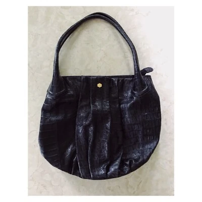 Nuevo con etiquetas Bolso de Hombro Lodis Lg Cocodrilo Cuero Negro Repujado Estilo Hobo  Foto 1 de 4