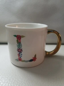Initial "L" Coffee mug cup OPALHOUSE Floral Monogram Jumbo w Gold Handle - Picture 1 of 7