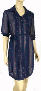 Vestido Camisa Retro Donna Morgan Cinturón Corto Cambio Azul Marino Rosa Transparente Lunares Talla 6 - Imagen 1 de 4
