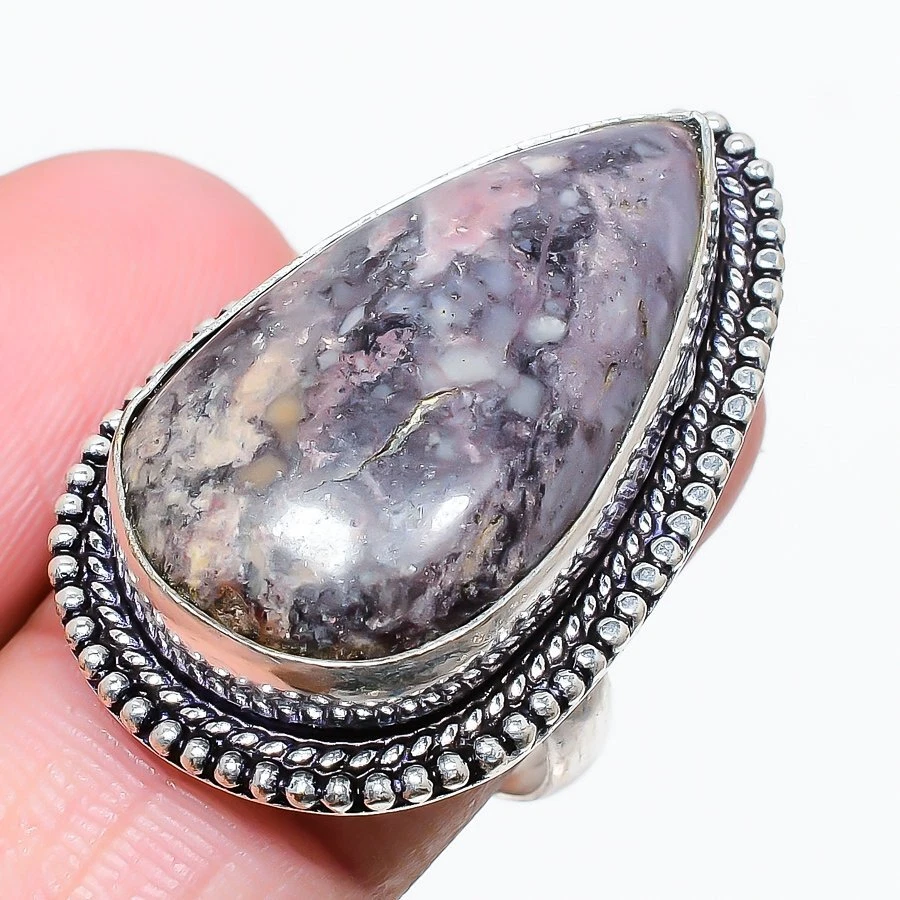 Porcelain Jasper Gemstone 925 Sterling Silver Jewelry Ring Size 8.5 P863 - Image 1 of 4