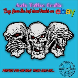 SKULLS SCULLS DECAL STICKER SEE HEAR SAY NOTHING HOT ROD RAT ROD RALLY DRIFT JDM - Bild 1 von 4