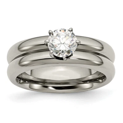 Cincel Titanio Pulido con Anillo de Circonita cúbica TB373 Foto 1 de 4