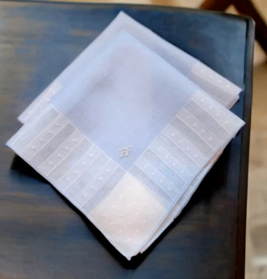 Pañuelo de algodón bordado vintage 1950 azul lote de 2 monograma de abuela Foto 1 de 4