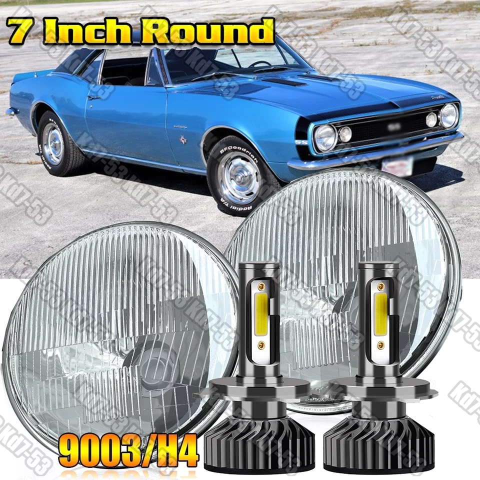 Pair 7" Inch Round LED Headlights Hi+Lo Beam Fit 1967-1981 Chevy Camaro - Image 1 of 4