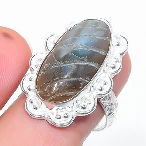 Natural Labradorite Gemstone 925 Sterling Silver Jewelry Ring Size 8.5 (US) - Picture 1 of 1