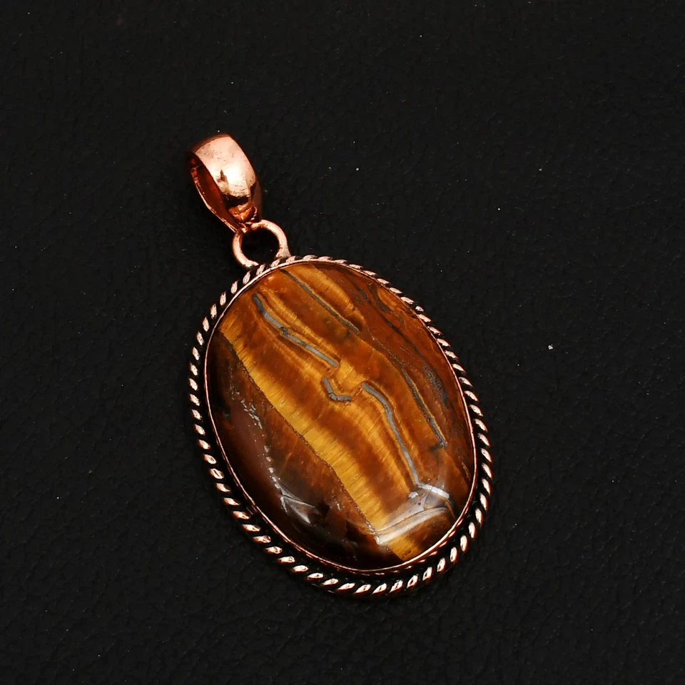 Joyería colgante étnica hecha a mano de cobre puro ojo de tigre 2,12" AP-40345 Foto 1 de 1