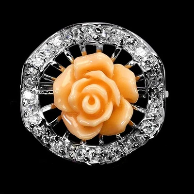 925 Sterling Silver Ring Round Simulated Cz Rose Gemstone Jewelry Size 7 - Image 1 of 4