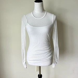 Bailey 44 Mesh Overlay tailliertes weißes Langarmshirt - Gr. XS - Bild 1 von 9