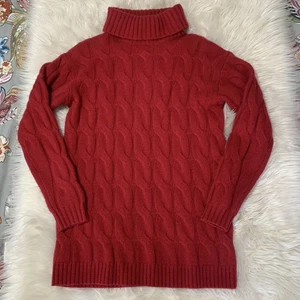 Suéter para mujer Ann Taylor rojo 100 % cachemir tejido con cable cuello alto talla XS - Imagen 1 de 6
