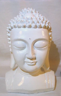 Estatua Zen Cabeza de Buda Meditando Busto de Resina Blanca Interior o Jardín Decoración del Hogar Foto 1 de 4