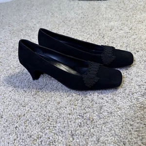 Salvatore Ferragamo Boutique Pumps schwarz Satin Heels 7 Italy breiter Absatz - Bild 1 von 9