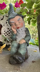 Vtg 14” Sleeping Gnome-Heavy-Concrete Cement Garden Sweet Elf-Old-Statue-Painted - Picture 1 of 21