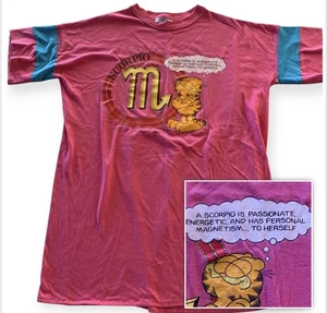 Flirts Vintage 70s Pink Garfield Scorpio Astrology Sleep Shirt Zodiac T-Shirt - Picture 1 of 8