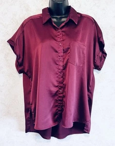 Entro Button Top Maroon Wine Cuffed Dolman Sleeve Size Medium Pocket Polyester - Picture 1 of 23