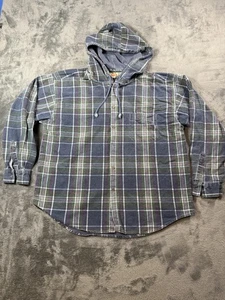 Vintage Anchor Blue WKWR Shirt Mens Large Blue Green Flannel Plaid Hooded 90s - Picture 1 of 15