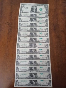 ONE DOLLAR BILLS 2021 CONSECUTIVE NUMBERS UNCIRCULATED 14 BILLS - Picture 1 of 5