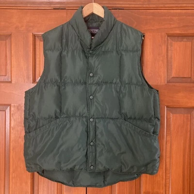 Lands End Green Goose Down Quilted Puffer Vest Size Large Snap Closure  - Image 1 of 4