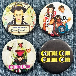 CULTURE CLUB Boy George 80s Music 2.25" Pinback Buttons New Wave Dance, 4 Pins - Picture 1 of 6