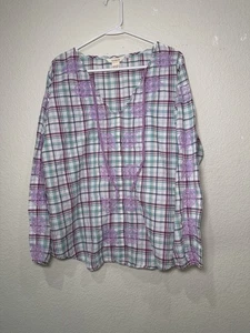 Sundance mehrfarbig karierte Bluse mit V-Ausschnitt XL - Bild 1 von 5