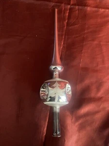 Alte Christbaumspitze silber mit Reflexkugel Lauscha Silber Weiß - Bild 1 von 6