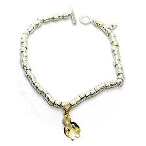 Silber Armband 925, A Würfel Und Anhänger Gelbgold 9K, Kaninchen, - Bild 1 von 5
