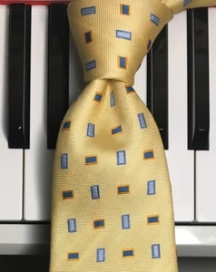 DANIEL /Fully Lined "La Foderata" Geometric Silk Tie in Yellow, Blues & Gold NEW - Picture 1 of 9