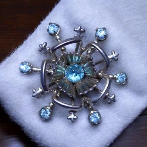 Broche Flor Estate Vintage Tono Dorado Art Deco Estrás Copo de Nieve Estrella Azul - Imagen 1 de 5
