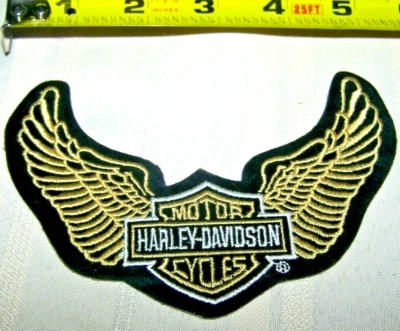 Harley Davidson 复古 Upswept Wings 黑色黄色背心贴 5-1/2 x 4 — 第 1/3 张图片