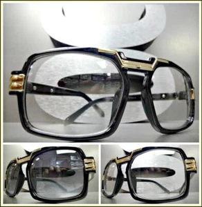 Mens Classic Hardcore Vintage Retro Hip Hop Style SUN GLASSES Black & Gold Frame - Picture 1 of 13