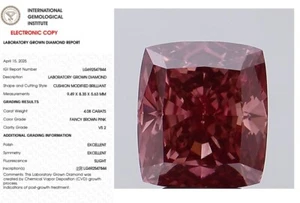 4.08 Cushion Modified Lab Grown Diamond For Ring IGI Fancy Brown Pink VS2 - Picture 1 of 9