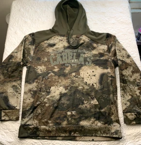 Cabelas Hoodie Mens Large Green Brown Camouflage Drawstring Jacket - Picture 1 of 11