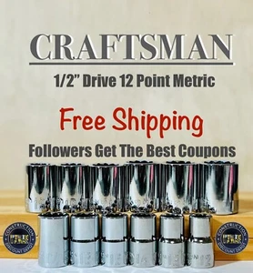 Craftsman 12 pc 1/2" Drive MM Metric Chrome 12 Point Sockets - Picture 1 of 1