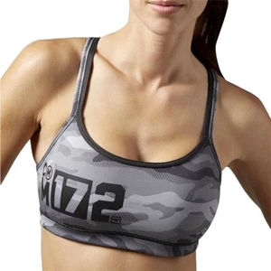 Reebok Damen Sport BH Fitness Crop Bustier Running Camouflage Armee grau/schwarz - Bild 1 von 3