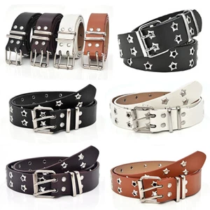 2-Loch Nietengürtel Damen Herren Jeans Ösen PU Leder Gürtel Nieten 3.2cm Bre ) - Bild 1 von 16