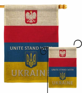 Poland Stand With Ukraine Burlap Garden Flag Support Decorative Yard Banner - Picture 1 of 19