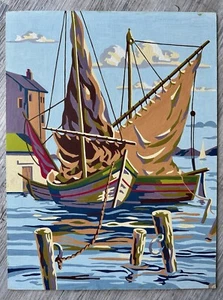 Vintage VTG Paint by Number Seascape Sailboat Docked in New England Harbor - Picture 1 of 6