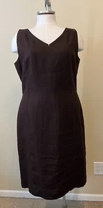 Talbots Size 18 Dark Brown Irish Linen Sleeveless Sheath Dress Classic Lined - Picture 1 of 7