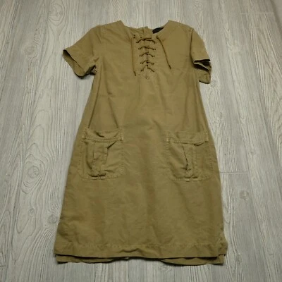 J Crew Dress Women Size 8 Tan Linen Blend Back Zip Front Pockets Native American - Image 1 of 4