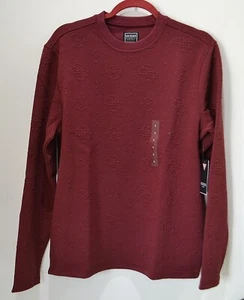 NWT MEN'S GUESS LS LOGO JACQUARD KNIT CREW BURGUNDY SHADE PULLOVER SWEATER SZ S - Picture 1 of 5
