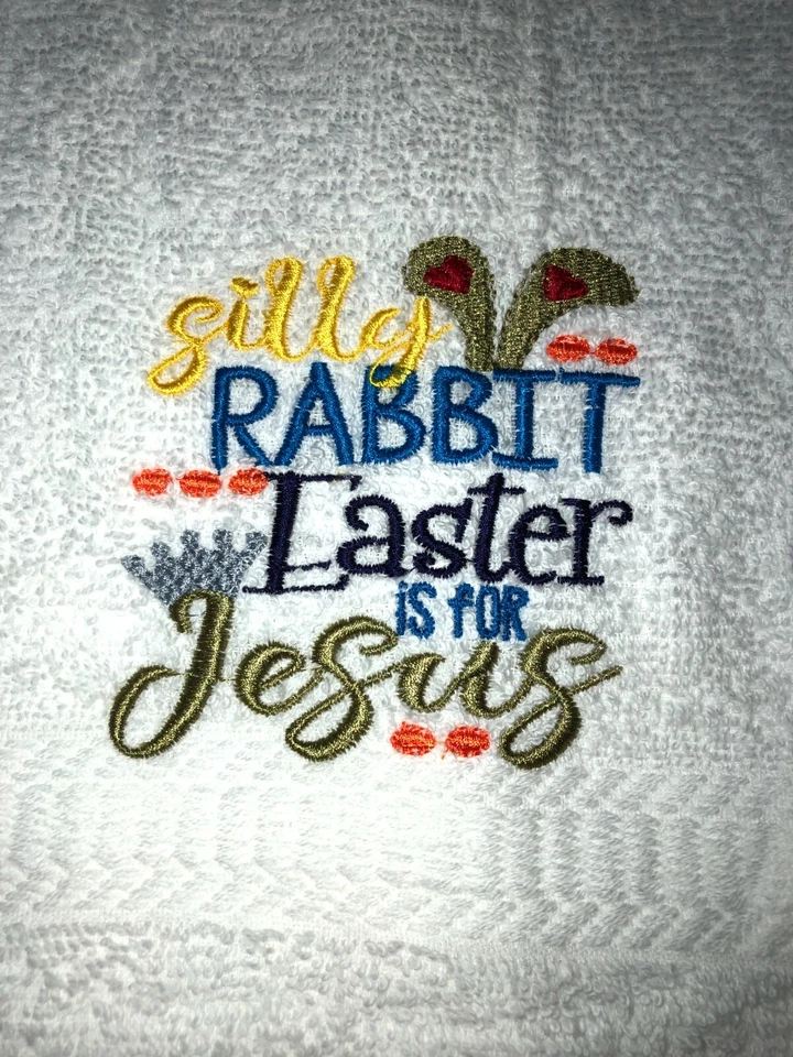 Toalla de mano de baño blanca bordada Silly Rabbit Easter es para Jesús HS2138 Foto 1 de 1