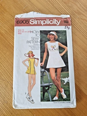 Simplicity 6905 Sewing Pattern Tennis Dress Visor Size 10 Vintage 32.5" Bust Bee - Image 1 of 4