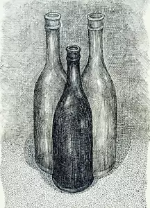 1992 LISTED RUSSIAN KONSTANTIN YAKUSHIN Sd ORIG INK PAINTING STILL LIFE BOTTLES - Picture 1 of 9