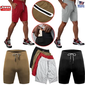 Men Shorts Athletic Gym Pockets Elastic Waist Casual Sports Breathable Pants USA - Picture 1 of 18