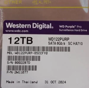 WD 12TB Purple Pro Surveillance Internal Hard Drive HDD WD122PURP | Sealed - Picture 1 of 4