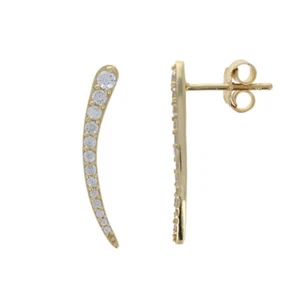 Sterling Silver, Gold Curved Ear Crawlers, Earrings .925 Trendy and Chic CZ,Stud - Picture 1 of 2