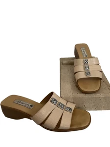 Brighton Brandy 4 Cream Croc Embossed Leather 3 Strap Slide Sandal 8-1/2 M - Picture 1 of 7